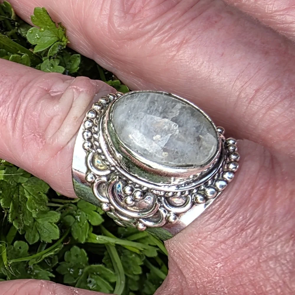 Rainbow Moonstone Boho Style Ring in 925 Sterling Silver (6.75) - Picture 14 of 16